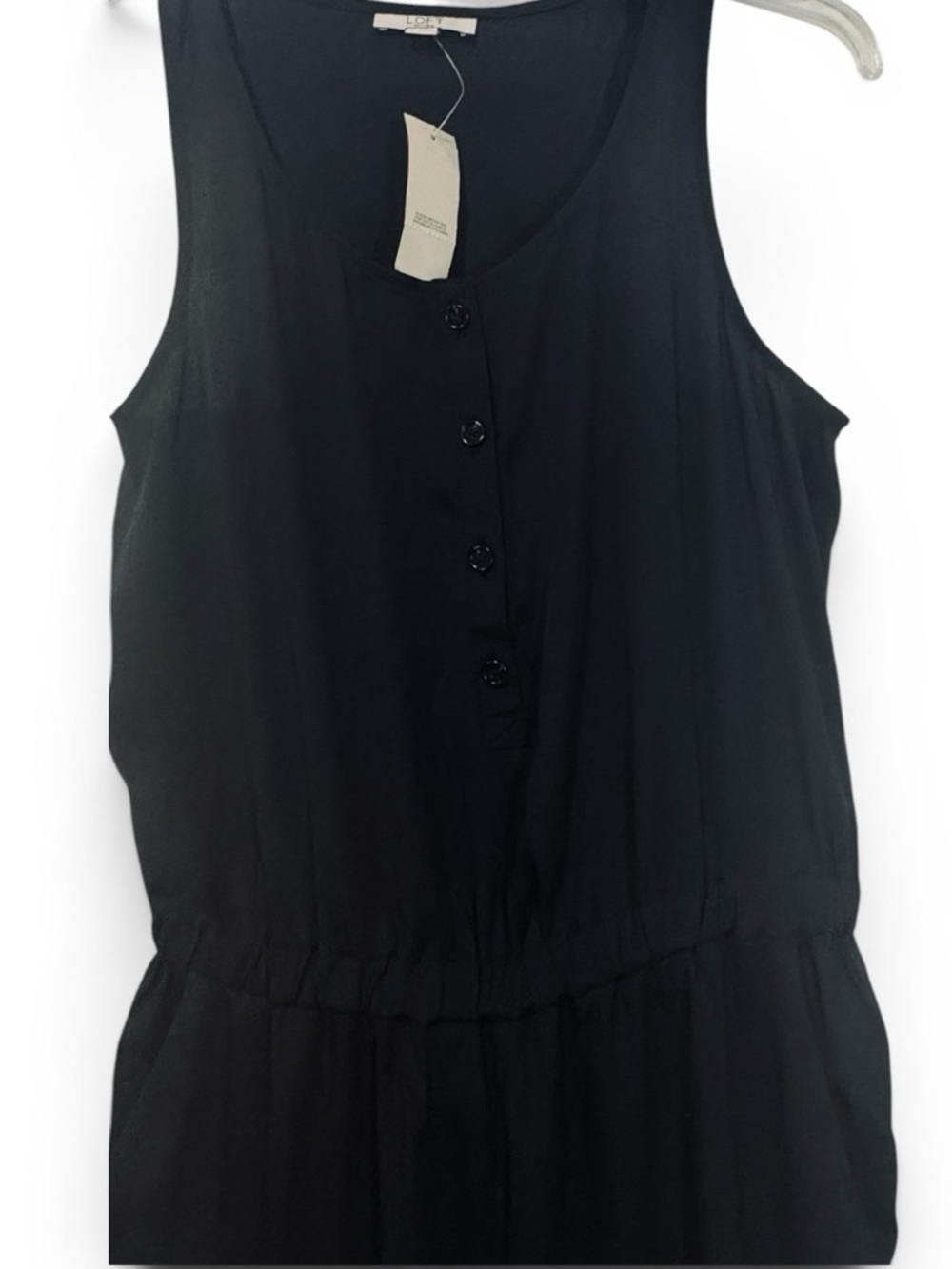 NWT LOFT Sleeveless Button-Front Jumpsuit in Black - Petite SP - Picture 6 of 7